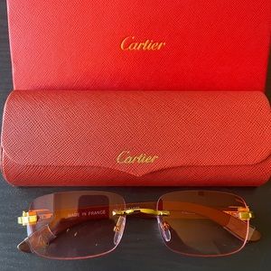 Authentic Men’s Cartier Red Sunglasses Wood Frame